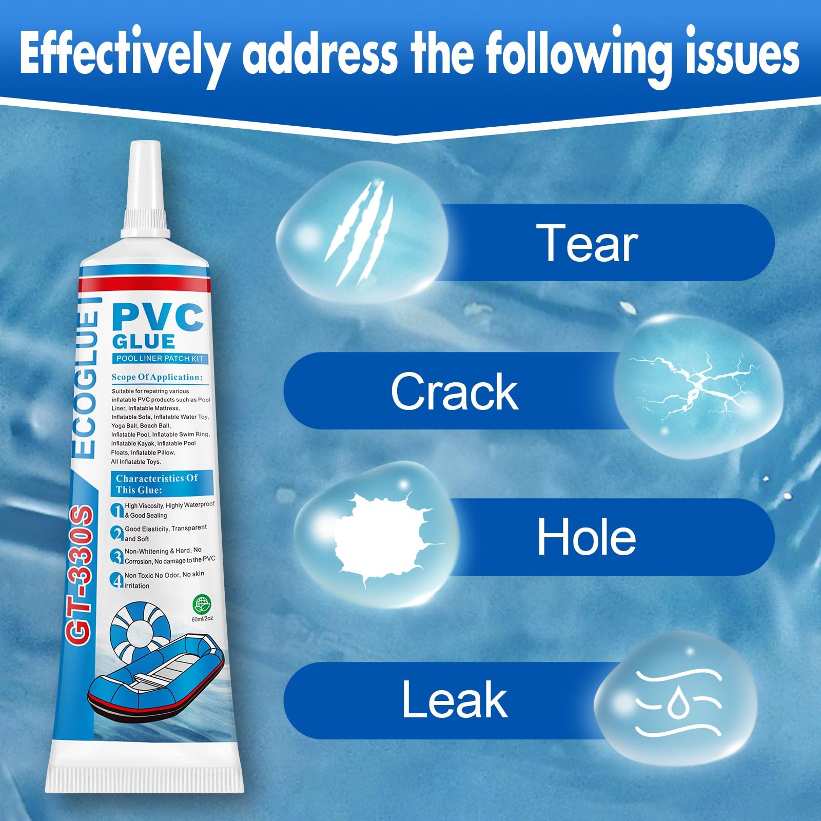 Pool Liner Patch Kit，Air Mattress Patch，Heavy Duty Vinyl Repair Kit for Infla...