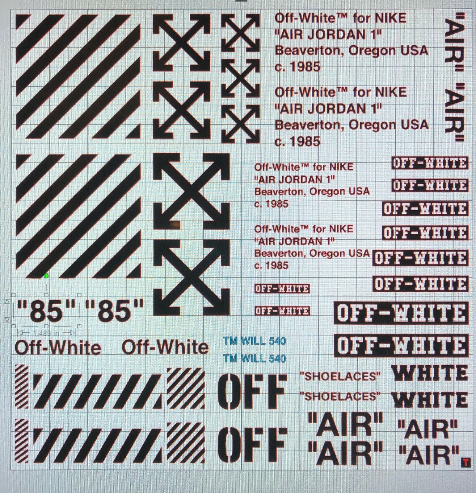 OFF WHITE FOR AIR JORDAN 1 AJ1 VINYL STENCIL FOR CUSTOM SHOES AND SMALL PROJECTS