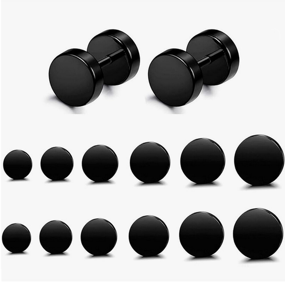 Stainless Steel Black Stud Earrings for Men Women Faux Gauges Ear Tunnel Earring