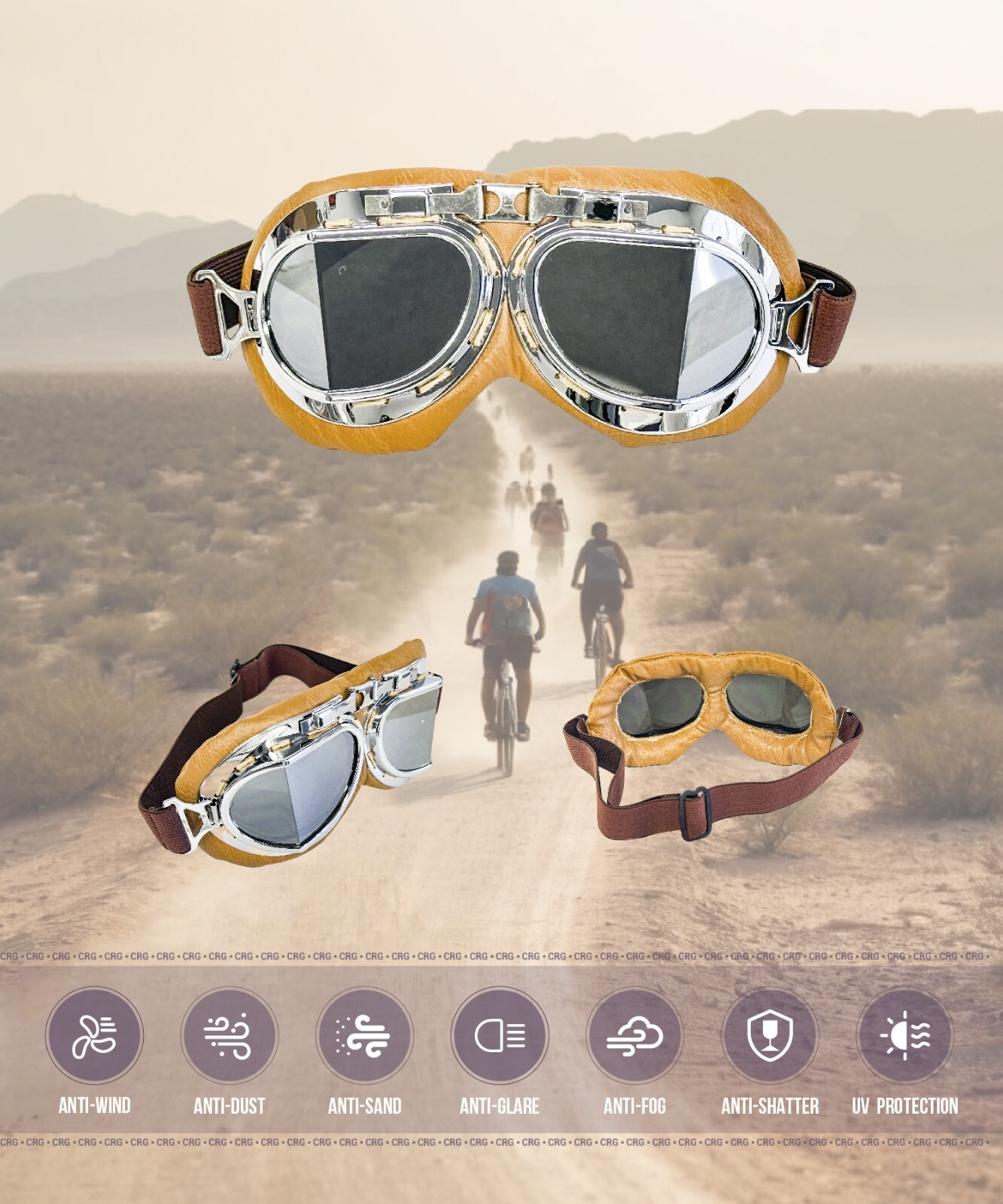 New CRG Vintage Bike Aviator Pilot Motorcycle Cruiser Scooter Goggles