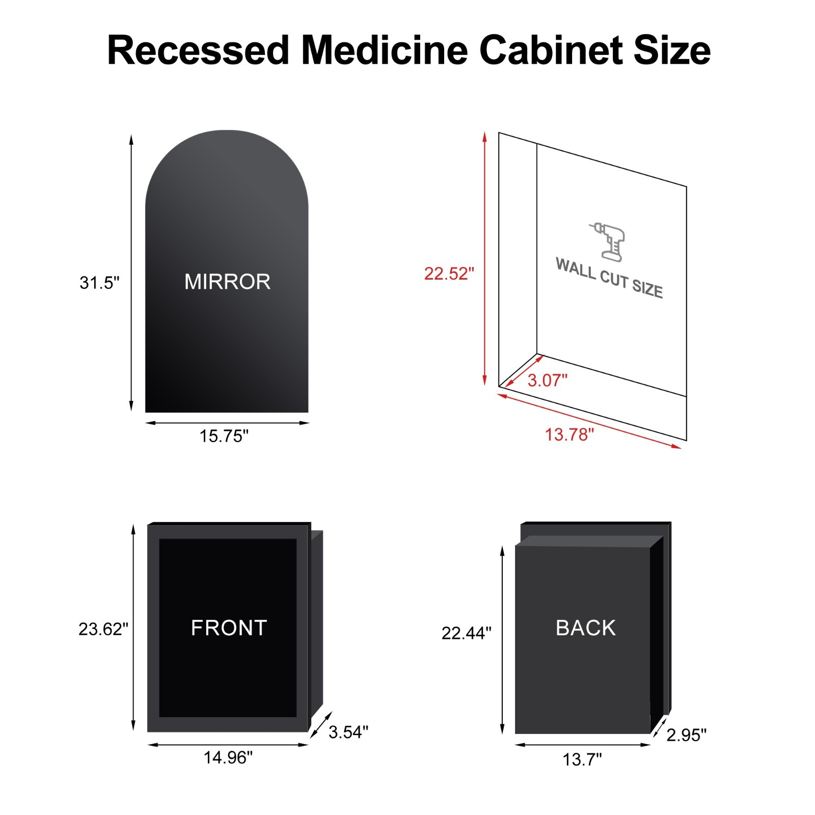 Arched LED Lighted Bathroom Medicine Mirror Cabinet with Anti-Fog Dimmable Light