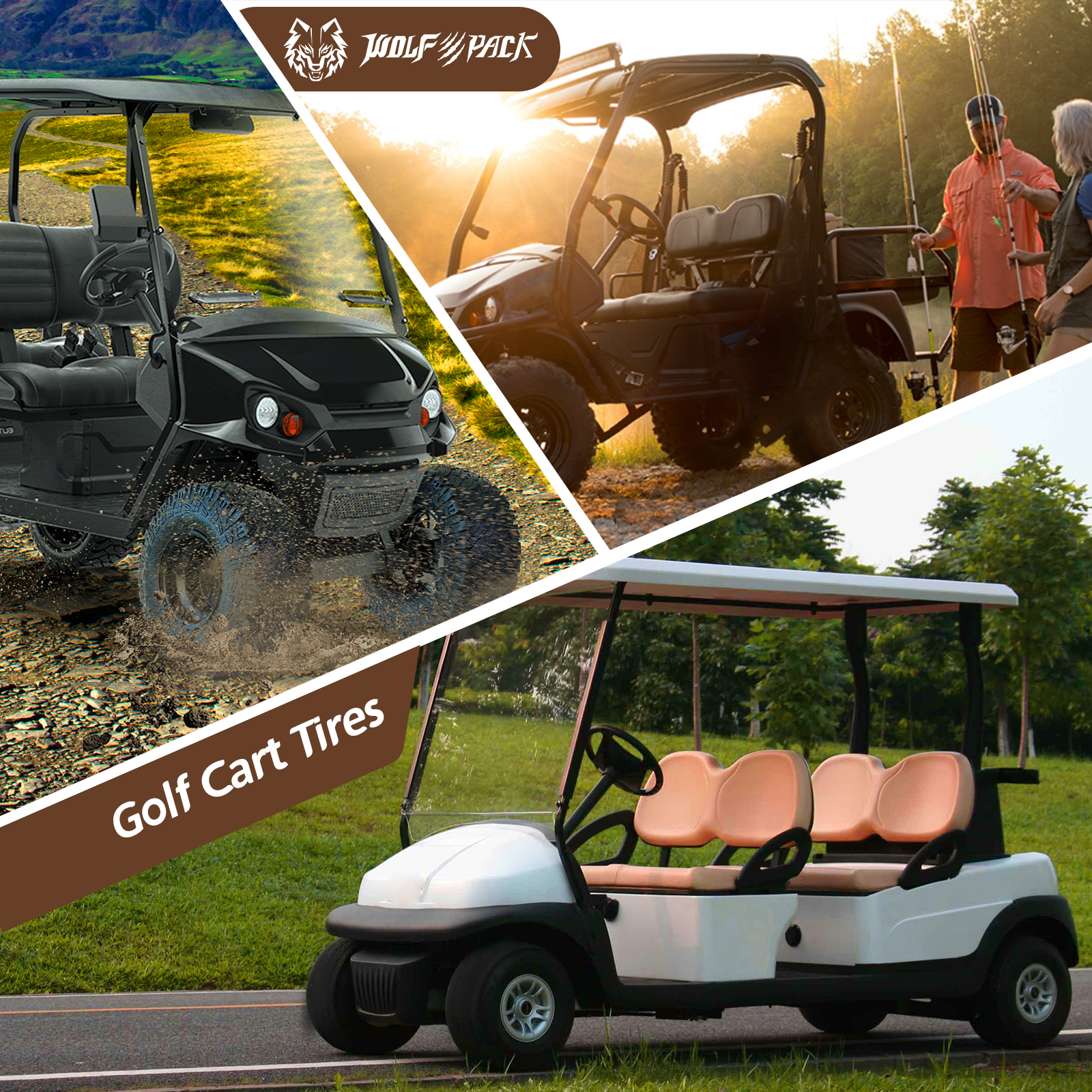 Set Four 18X8.5-8 18X8.5X8 Golf Cart Tires 6 ply All Terrain Low Profile Tire