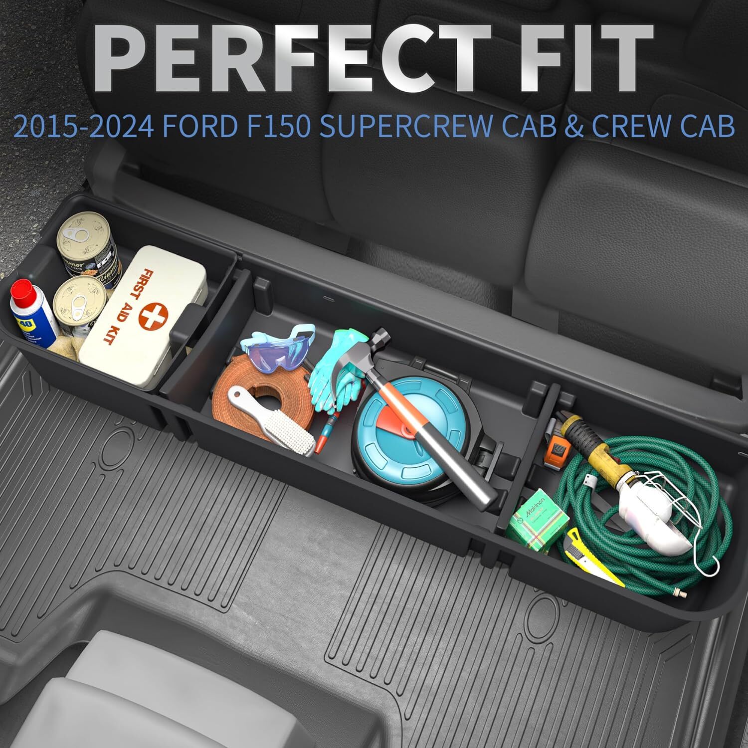 OEDRO Under Seat Storage Box for 2015-2024 Ford F150 Crew Cab Cargo Organizer
