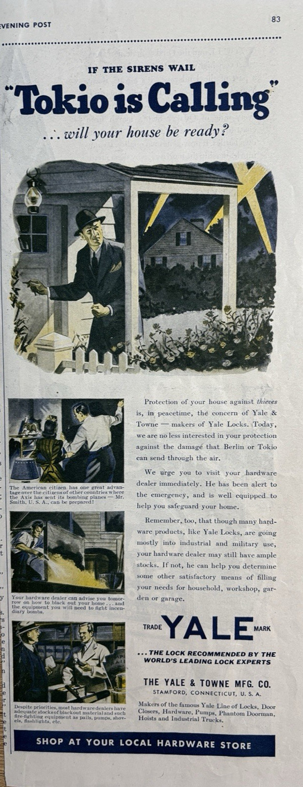 1942 Yale & Towne Locks Tokio Is Calling WWII House Ready Protect VTG Print Ad