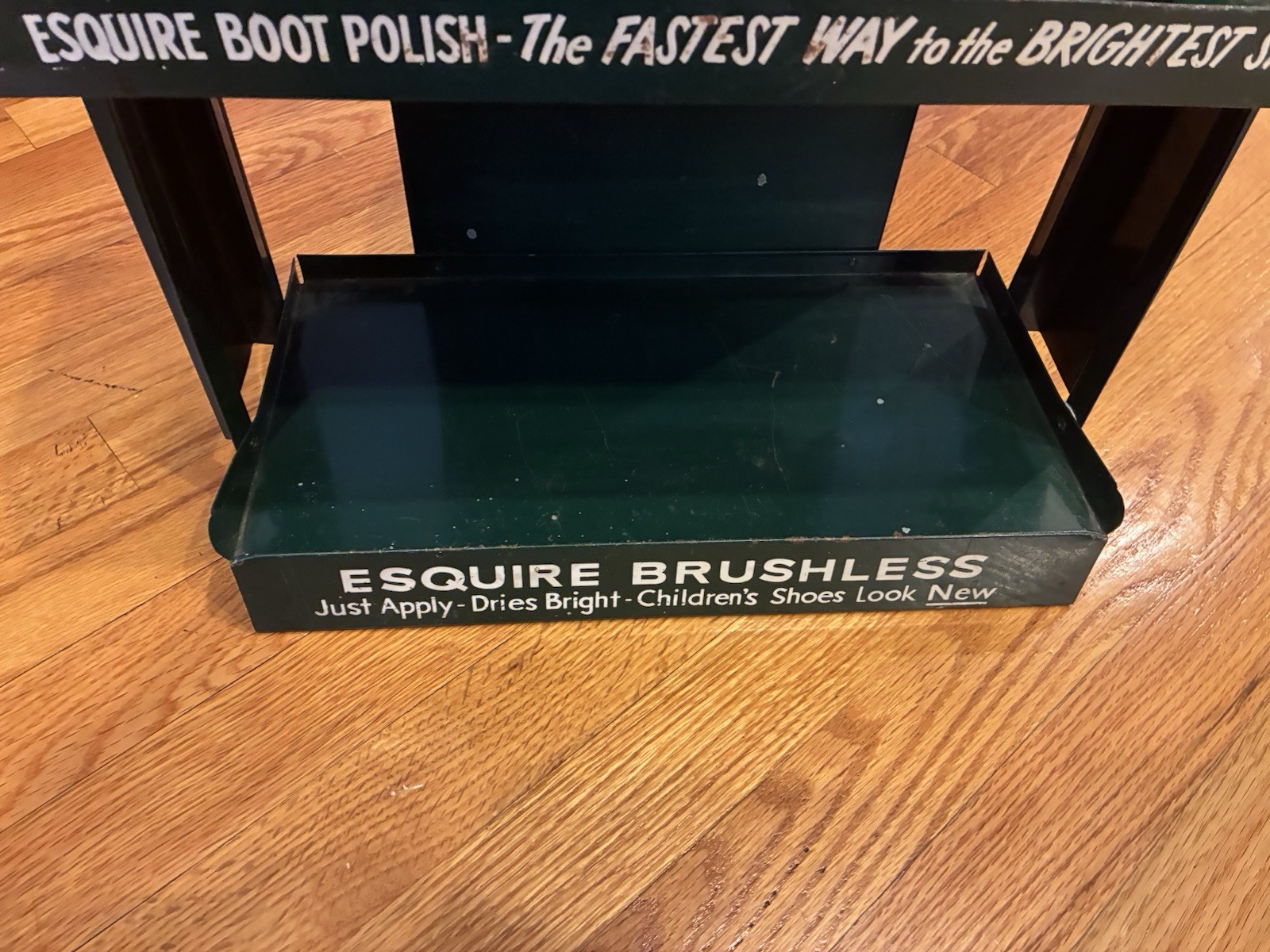 VINTAGE Esquire Brushless Shoe Polish Arthur Godfrey Store Counter Metal Display
