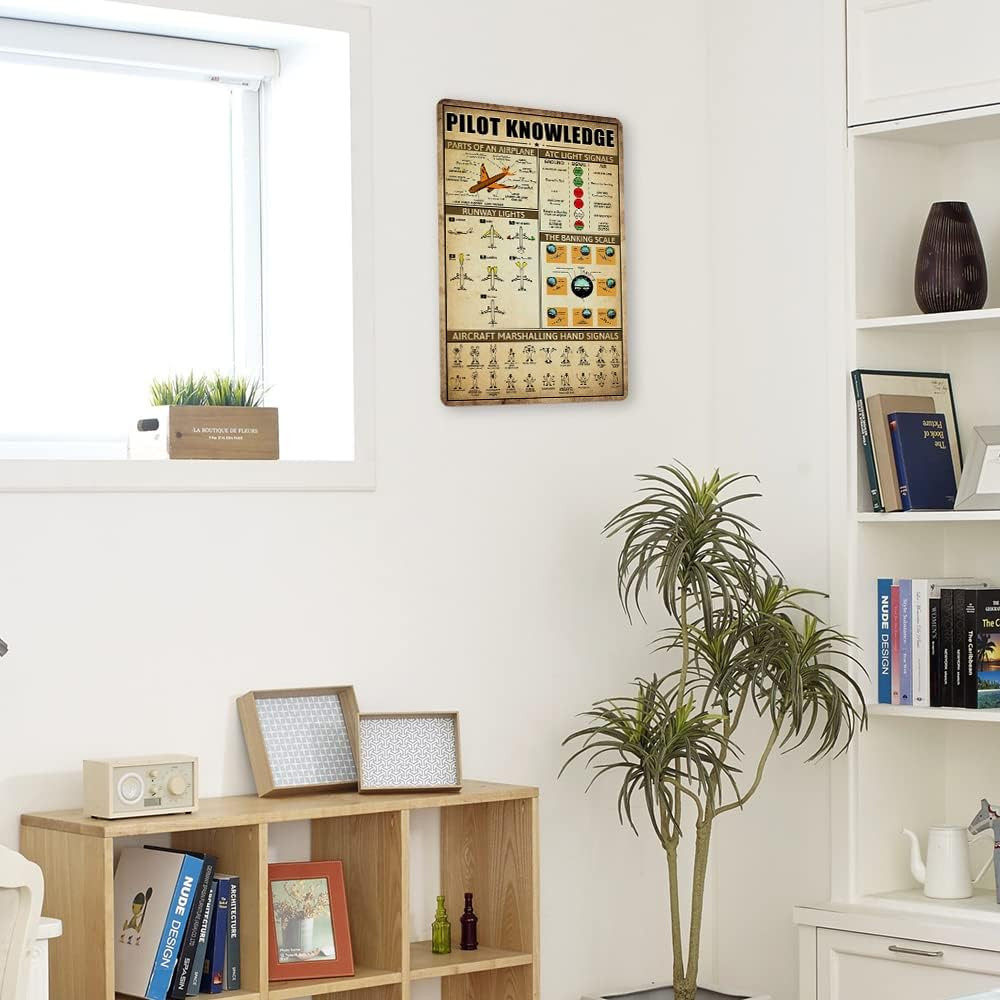 Retro Pilot Knowledge Metal Signs Vintage Airplane Decor for Home Aviation Art W