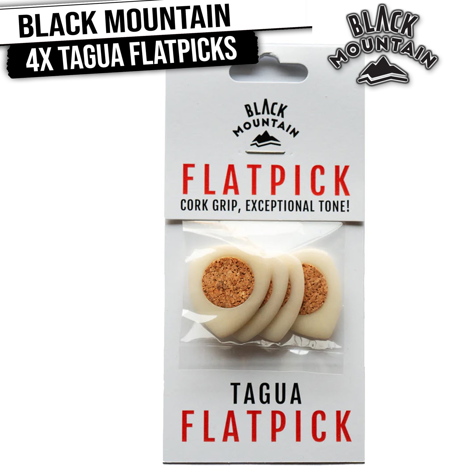 BLACK MOUNTAIN Handcrafted Tagua Guitar Picks with Embedded Cork Grip -Four Pack
