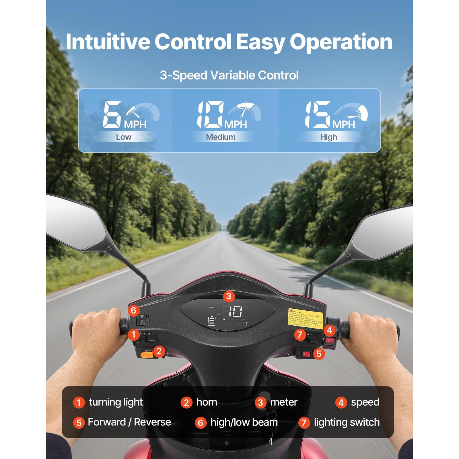 Uimoso Heavy-Duty 4-Wheel Mobility Scooter 21.5 Miles Range 3-Speed, 500lbs Load