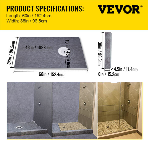 VEVOR Shower Curb Kit 38"x60" with Offset Drain ABS Waterproofing