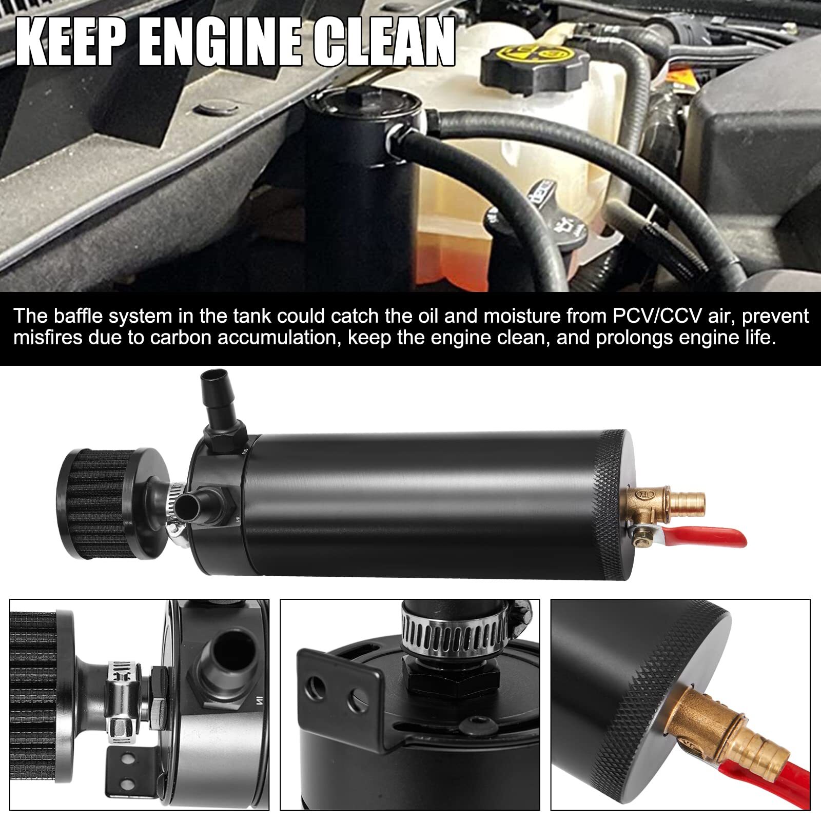 Universal Aluminum Oil Catch Can Kit Reservoir Baffled Tank with Breather Filter