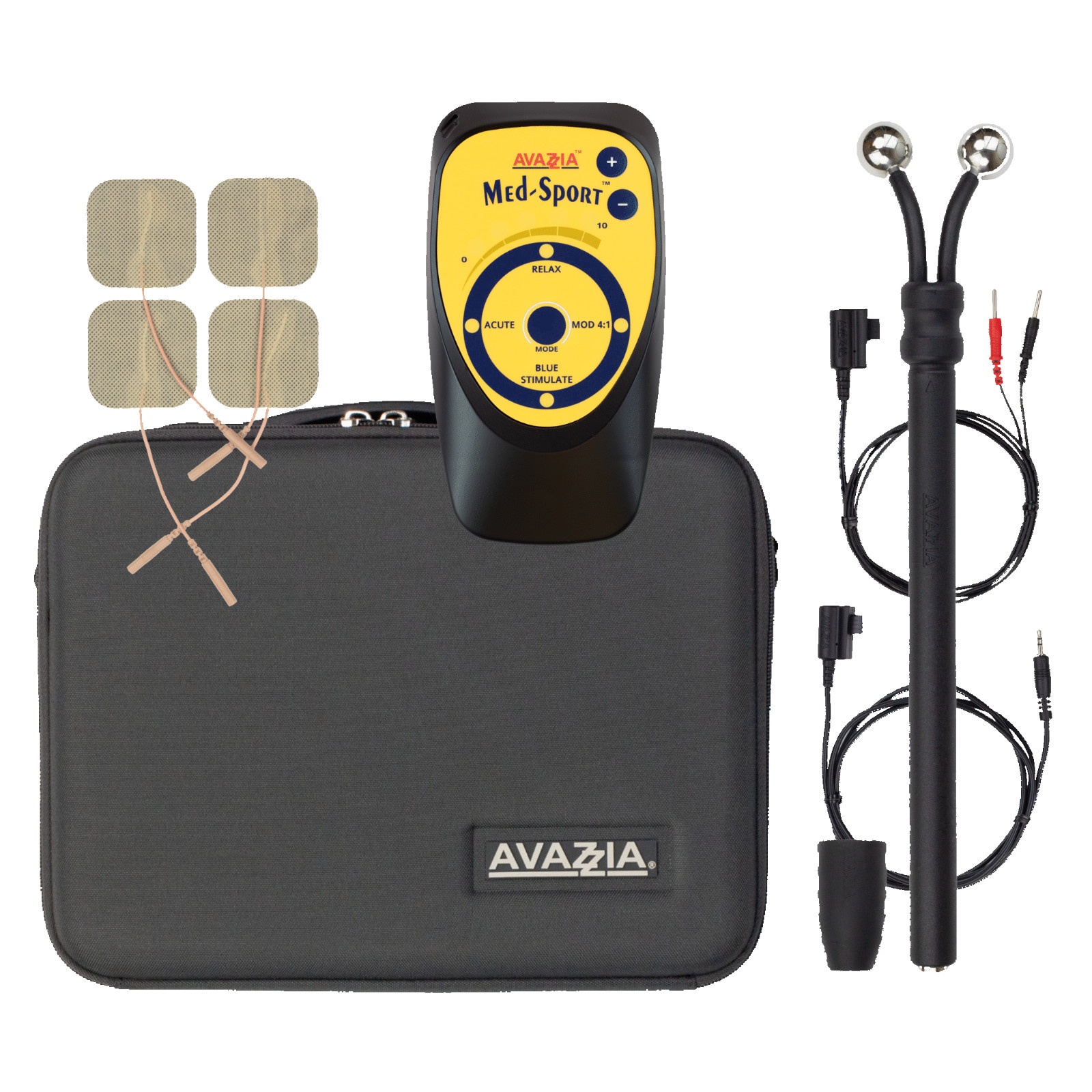 AVAZZIA MED SPORT KIT W/Y-PROBE-4 GREAT MODES-MICROCURRENT PAIN RELIEF 2 YR WAR