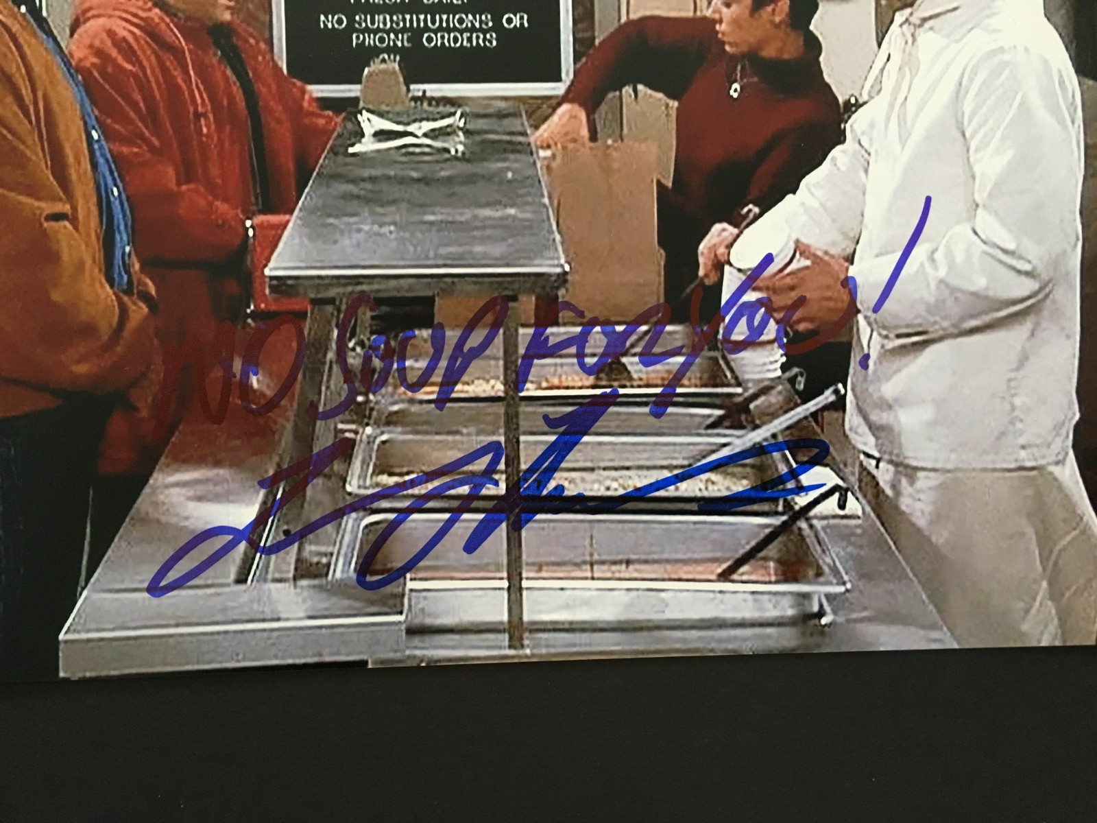 LARRY THOMAS "SOUP NAZI" AUTOGRAPHED " NO SOUP FOR YOU" 8 X 10 PHOTO