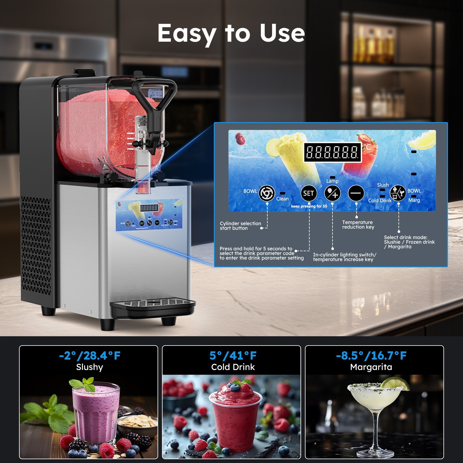 Commercial Slushy Machine Smoothie Maker 3Lx1 Tank Frozen Drink Daiquiri Machine