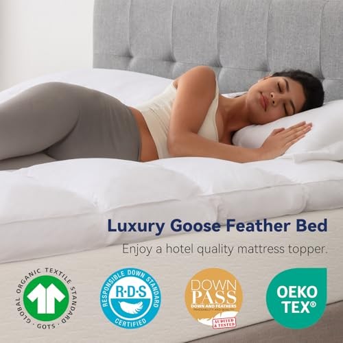 3 Inch Goose Feather Mattress Topper,Feather Bed Topper,Mattress Full White