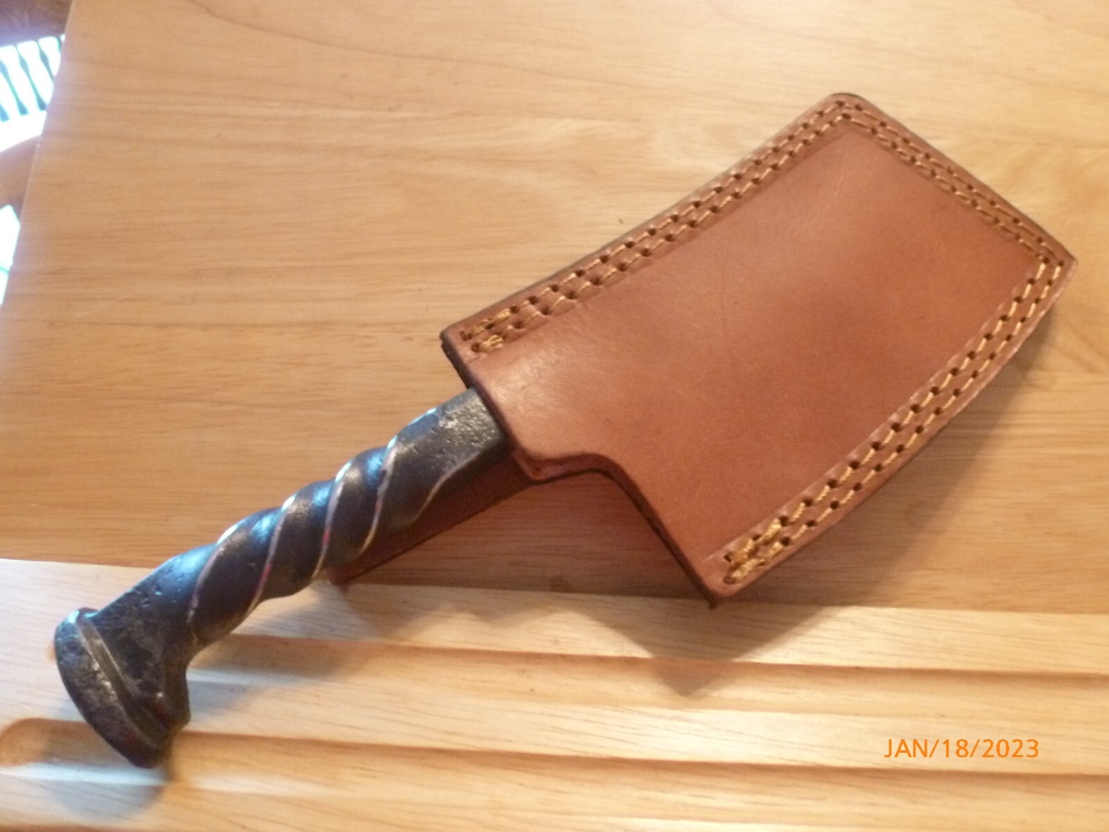 Railroad Spike Meat Cleaver with Heavy-Duty Brown Leather Belt Sheath - New
