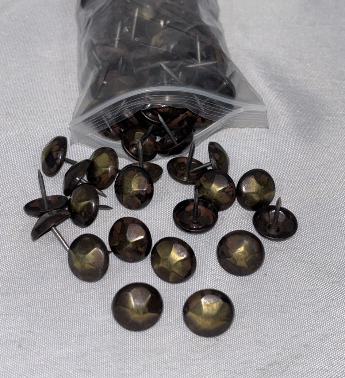 108 NOS Antique Vintage 1920s Domed Hammered Brass Upholstery Tacks Nails 5/8"