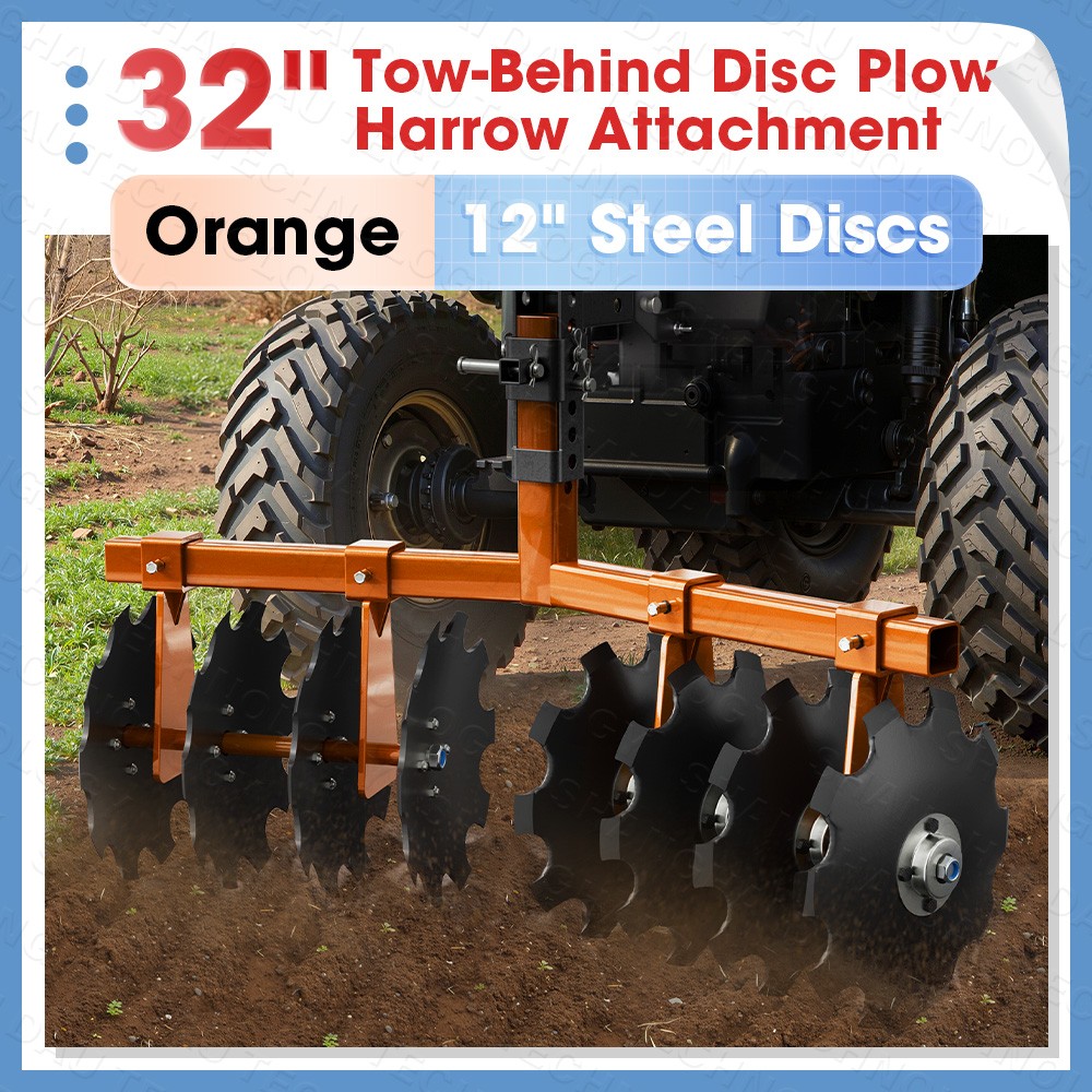 Heavy Duty ATV/UTV Disc Plow Harrow W/ 32" Cut Width & 2" Receiver Hitch Attach