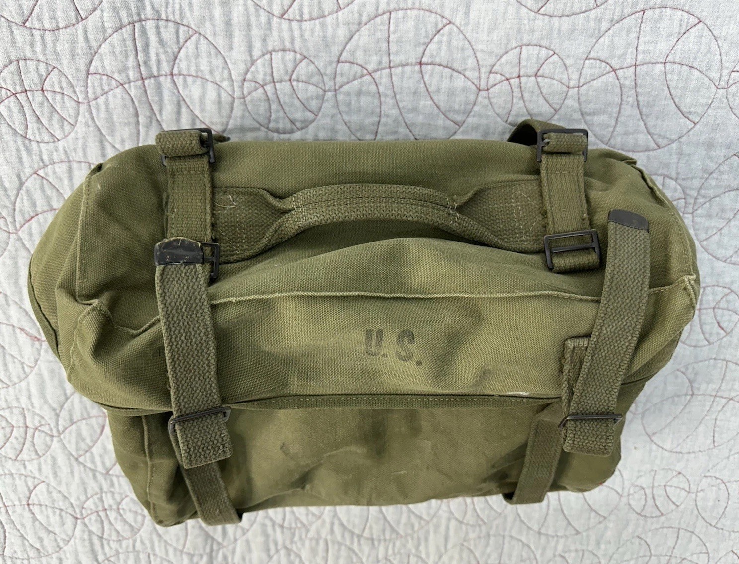 1951 US Army Field Pack Cargo M-1945 Military OD Green Cargo Bag NICE Lower Vtg