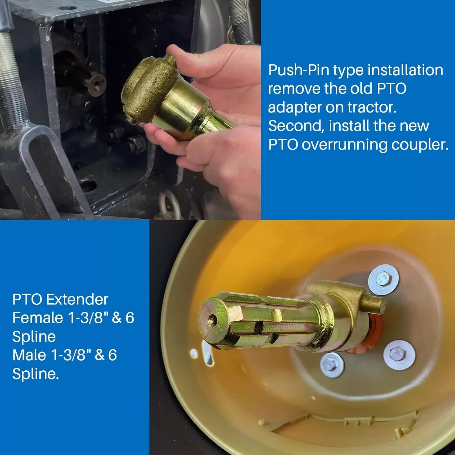 PTO Extender Adapter 1-3/8 6-Spline Male to Female Shaft