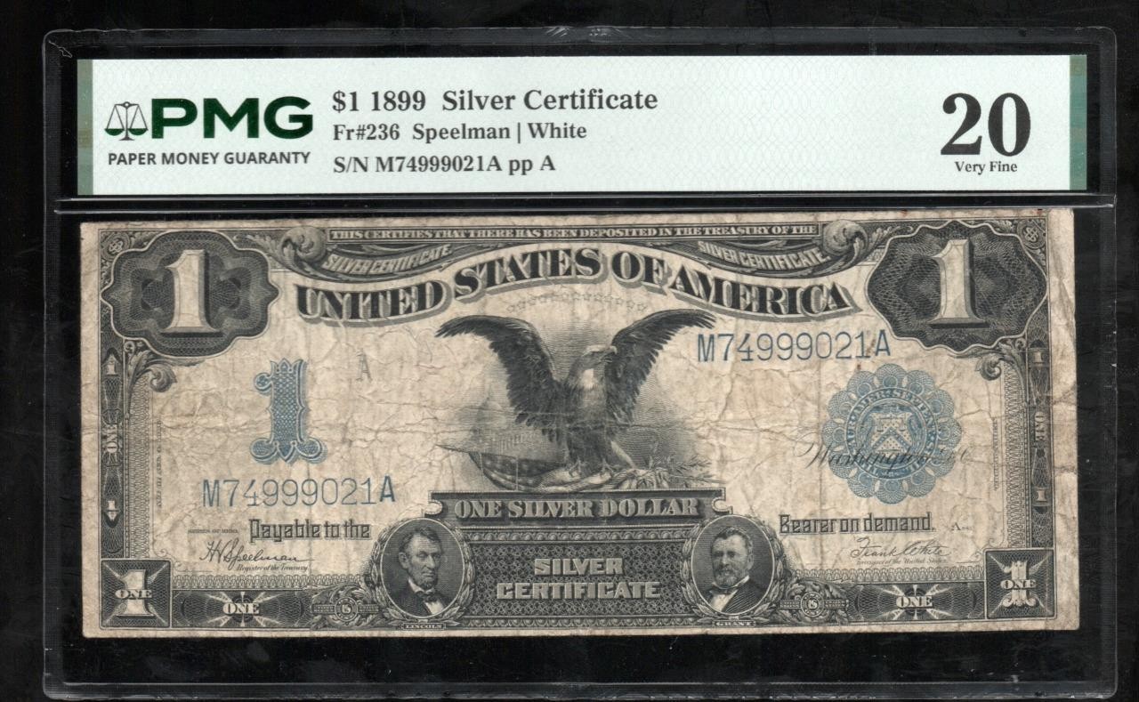 AC Fr 236 1899 $1 Silver Certificate PMG 20 black eagle