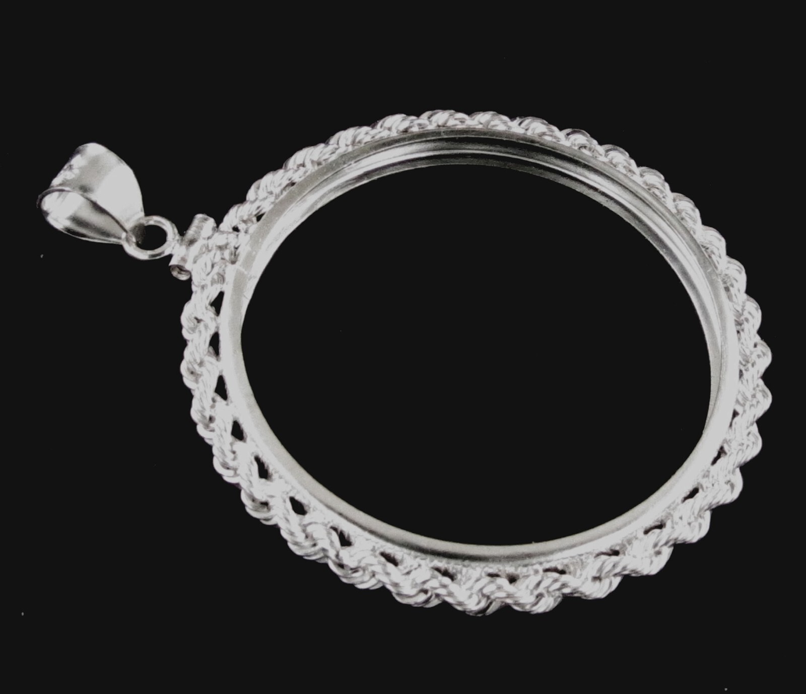 Coin Bezel 1 oz. American Silver Eagle 40.6mm Sterling Silver Rope Soldered Bail