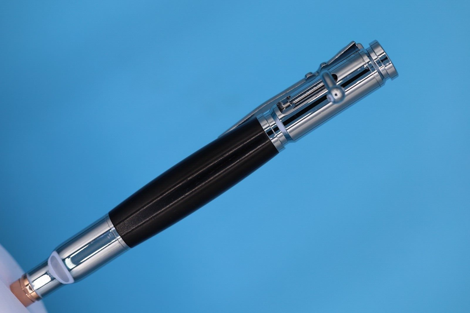 Bolt Action Pen in Popular Chrome Finish Trim with Blackwood and 30 Caliber Tip