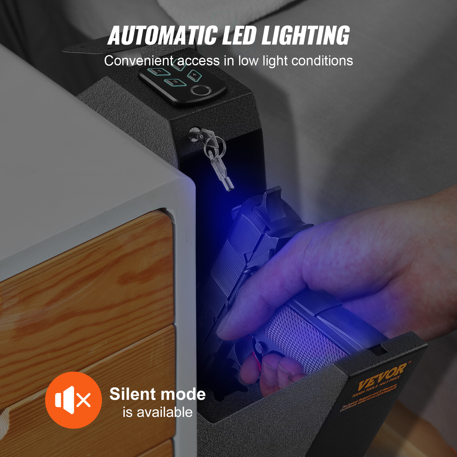 VEVOR Mounted Gun Safe for Pistols Biometric Gun Safe 3 Access Ways for 1 Pistol