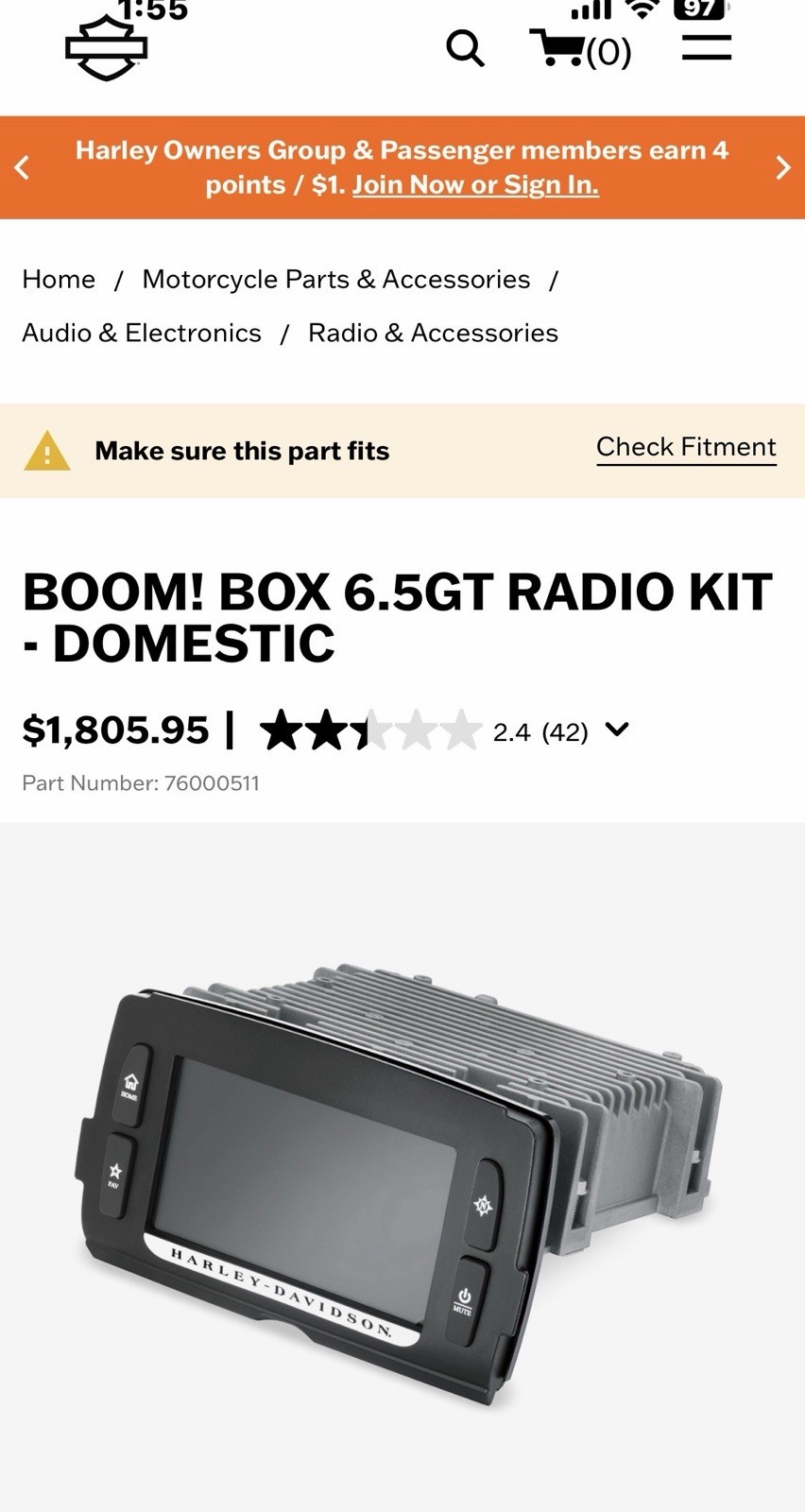 Harley Davidson Boom! Box 6.5GT Stereo Radio 2014-2018 OEM P-76000076B W/ Sirius