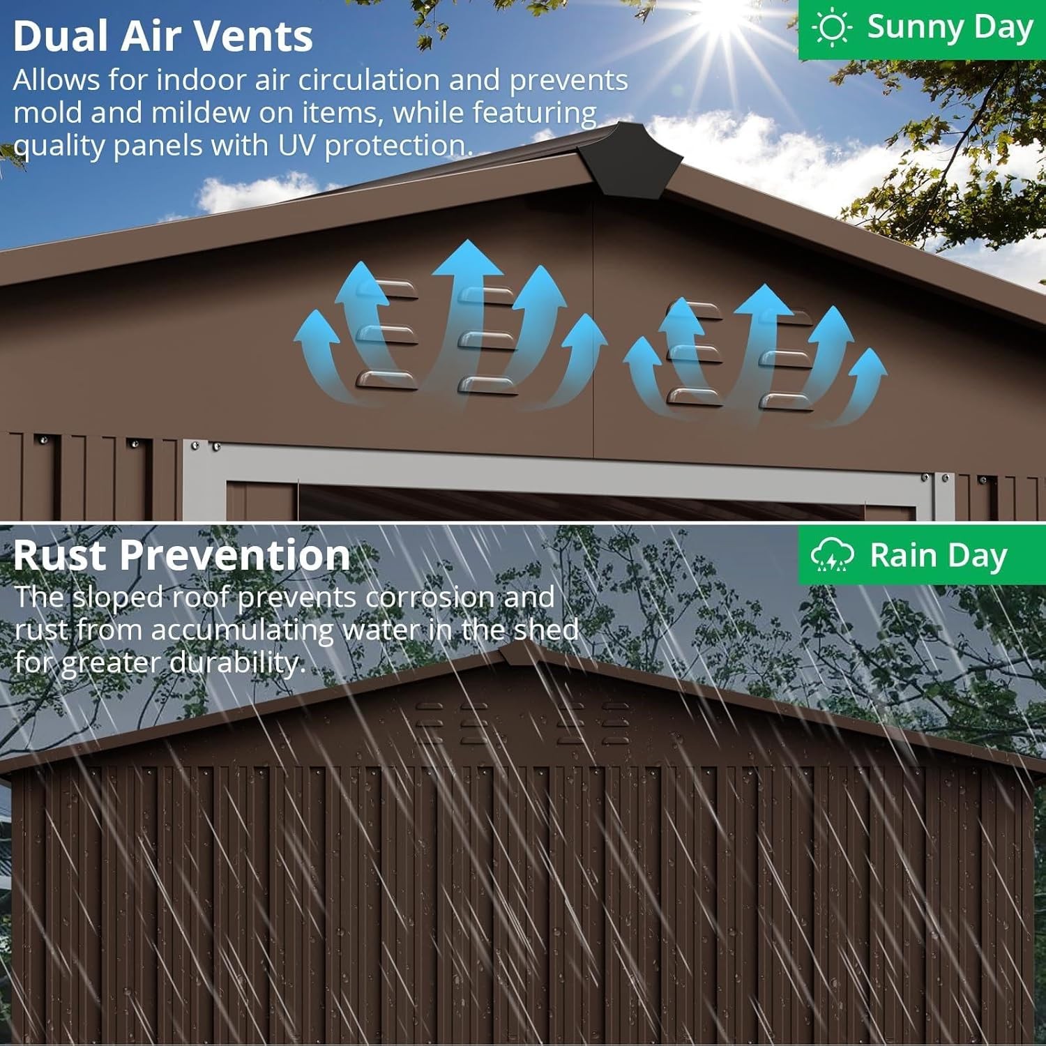 10x12 ft Metal Outdoor Storage Shed Galvanized Garden Shed with Lockable Doors