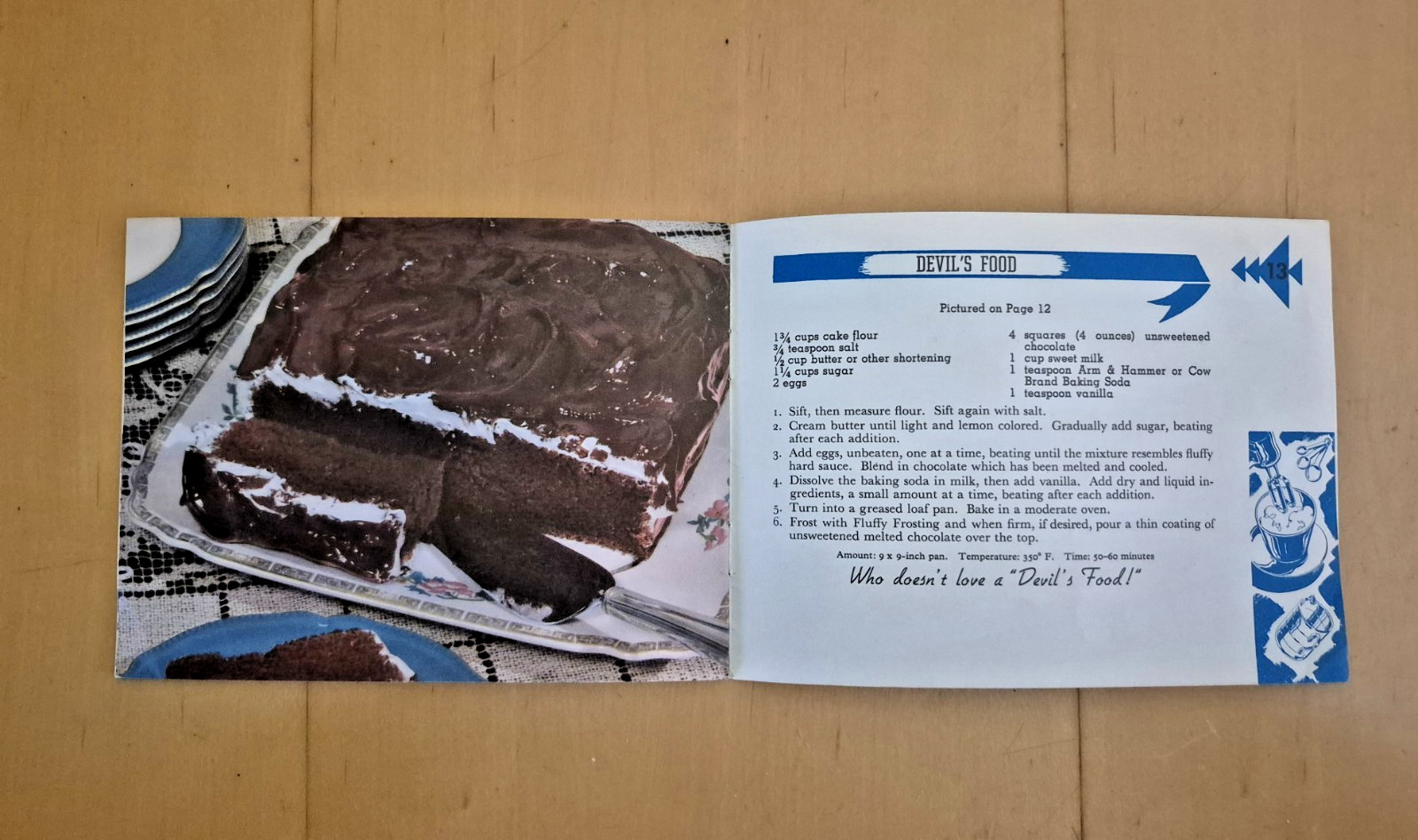 Vintage 1938 GOOD THINGS TO EAT MY FAVORITE CHOCOLATE CAKES - Arm & Hammer RARE