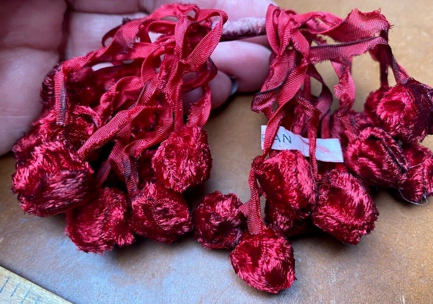 vintage 1940s velvet cherrie red berries hand wrapped 1 bundle made in Japan