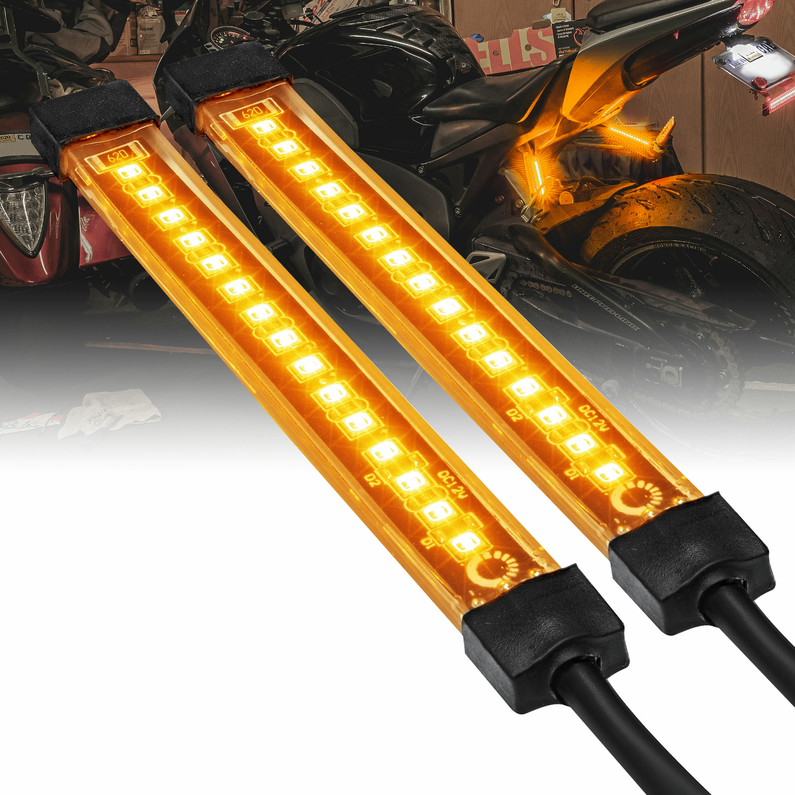 2pc 5" Flexible Motorcycle Amber LED Running & Turn Signal Tail Light Strip Kit