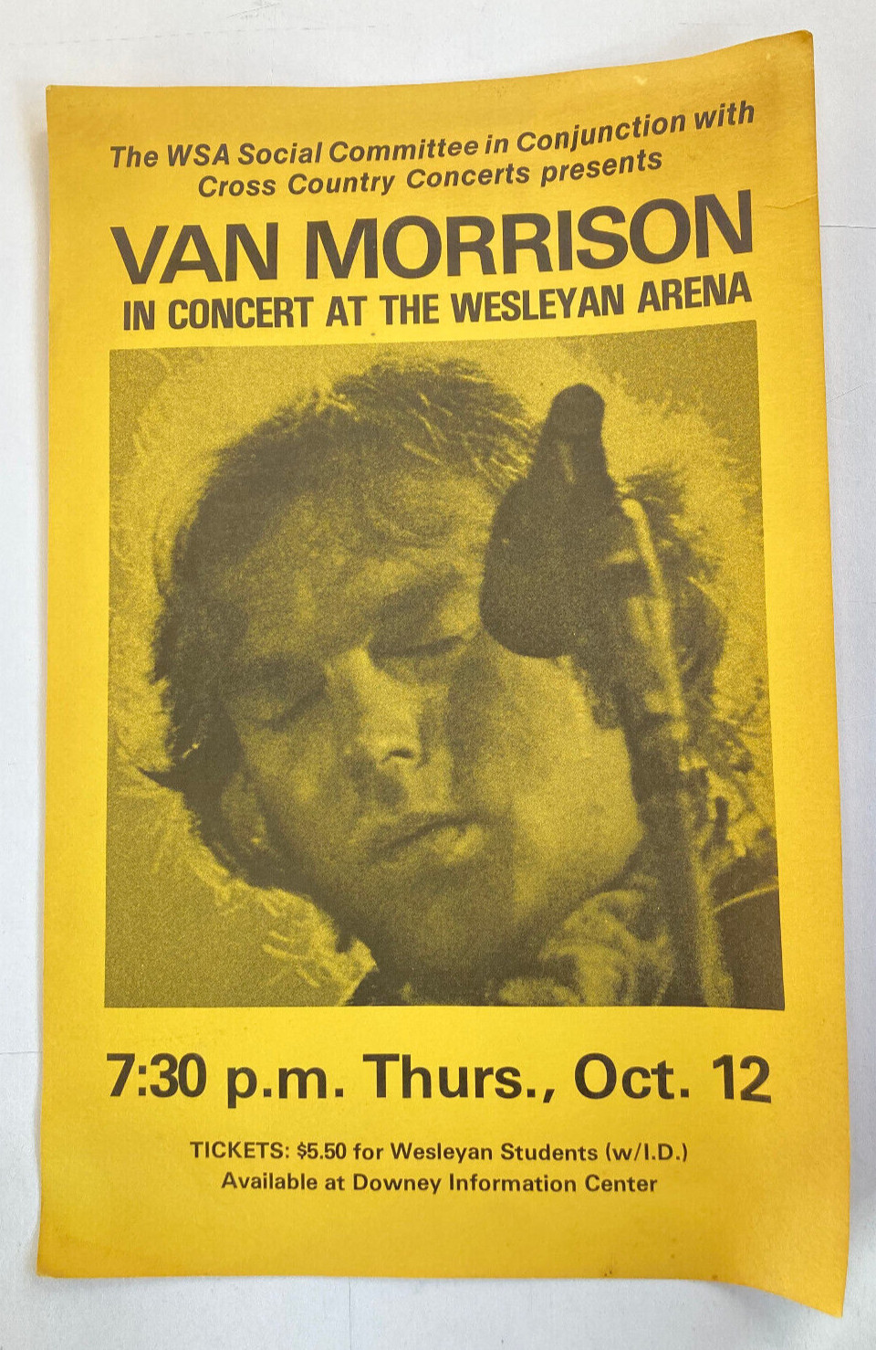 Vintage original 1978 Van Morrison concert poster Wesleyan University Wavelength