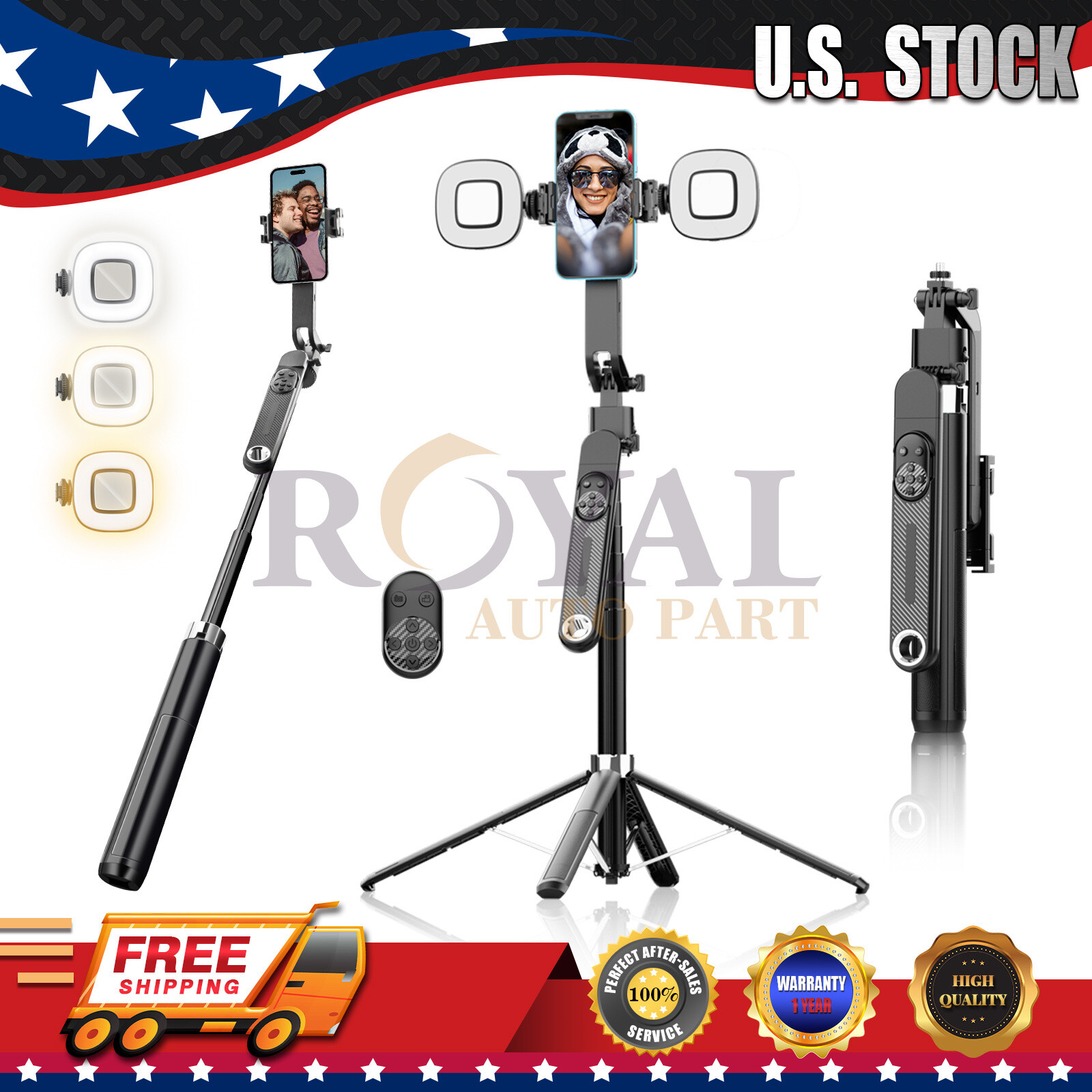 71''Smart Tracking Selfie Stick & Tripod Stand with 360°Rotation 2LED Fill Light
