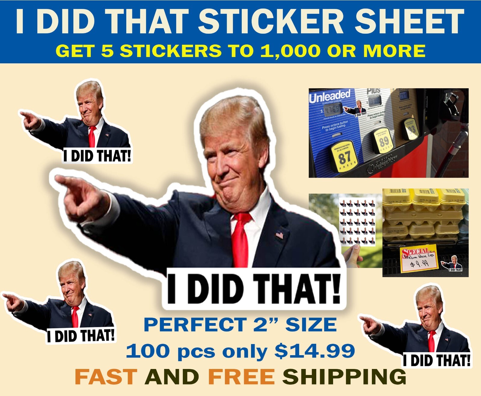D0NALD TRUMP I DID THAT STICKER PACK FUNNY TRUMP GAS PUMP STICKER 5-1,000 pcs