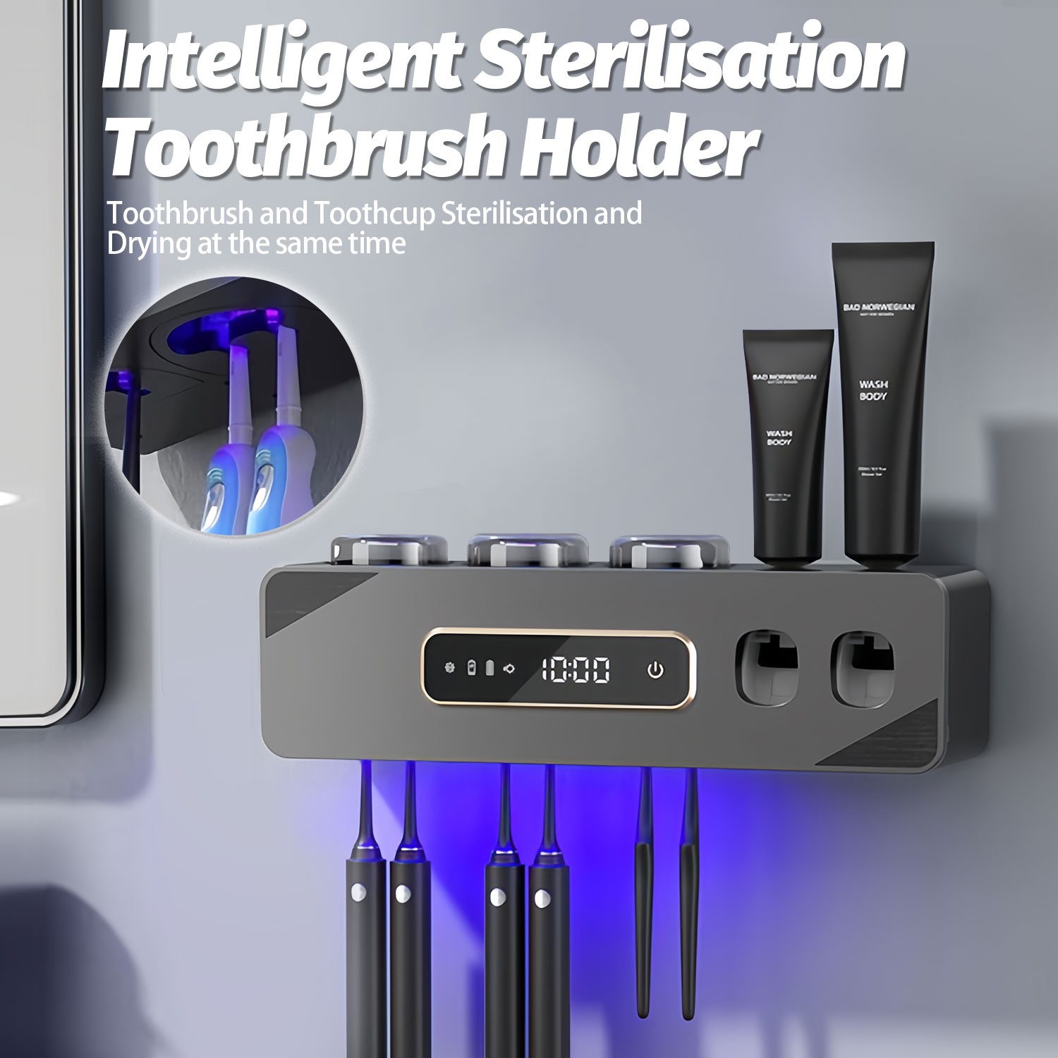 UV Light Sterilizer Toothbrush Holder Cleaner & Automatic Toothpaste Dispenser