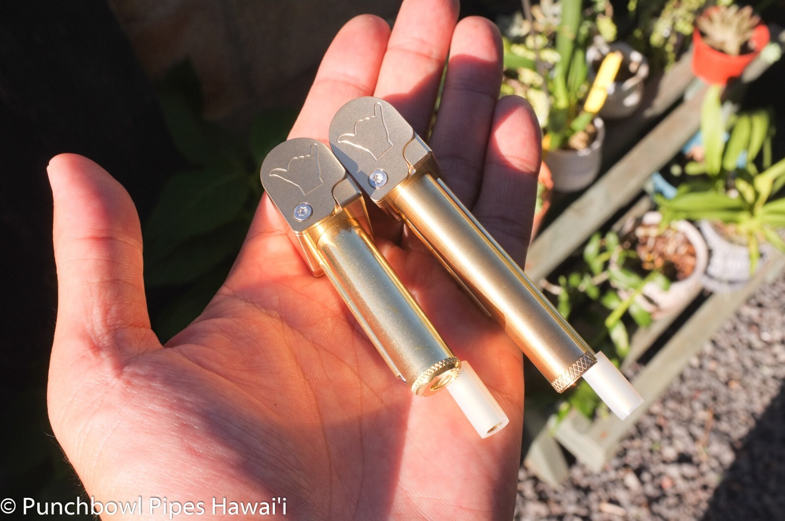 Super Shaka Pipe Unique Brass All-in-One w Long Stash Tube Poker Indestructible