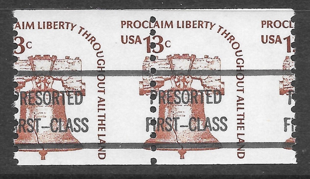 MISPERFORATED Scott #1618a, PRECANCELED Dull Gum 13c Liberty Bell, Mint, NH