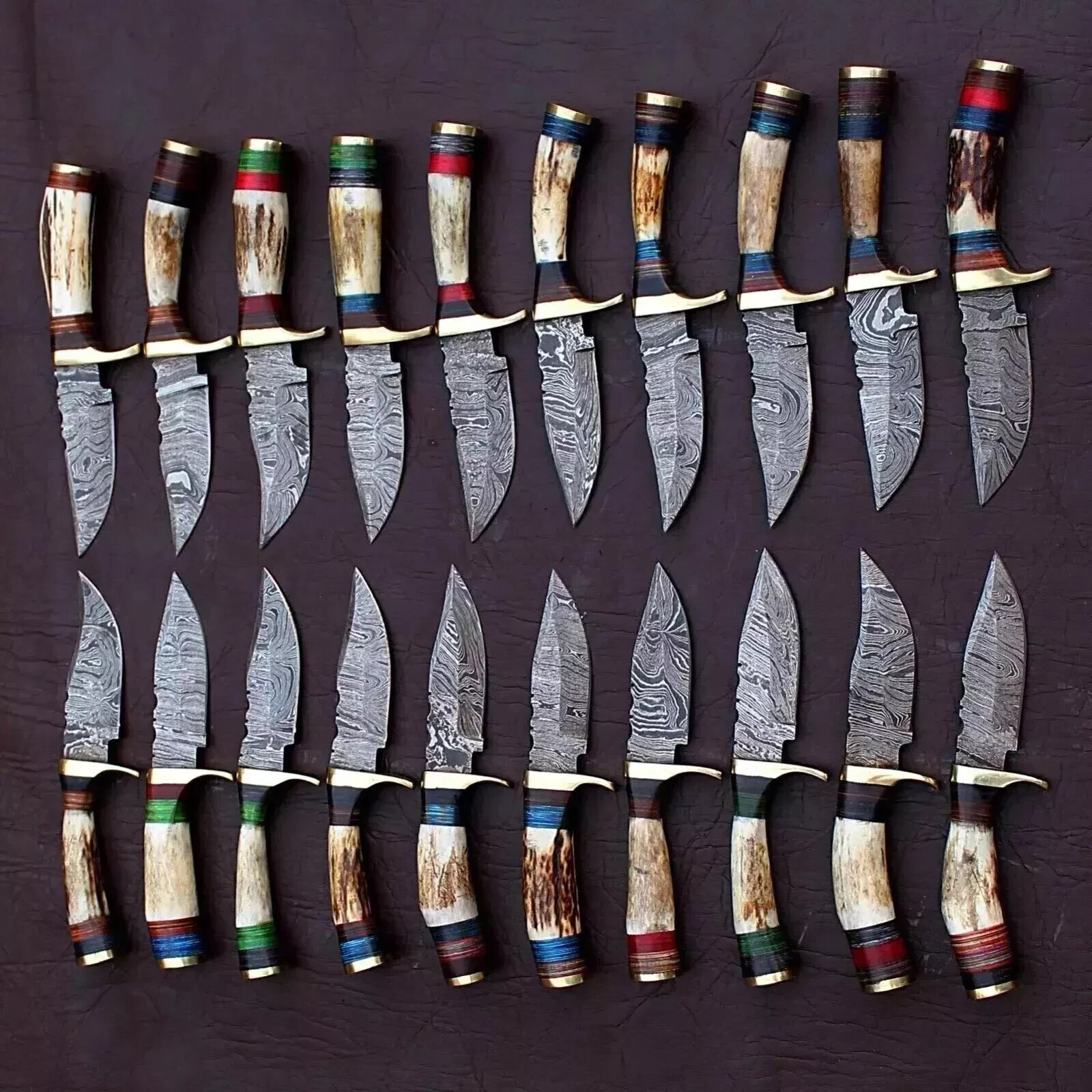 Lot of 20Pcs Custom Handmade Damascus Steel 6" Thick Stag Horn Knives - From USA