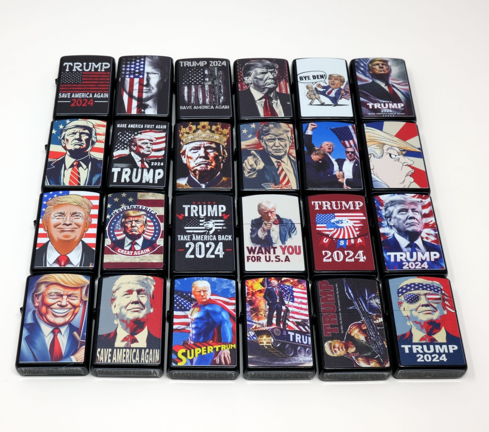 LOT of 24 Trump 2024 Design Oil Lighter Flip Top Refillable Set