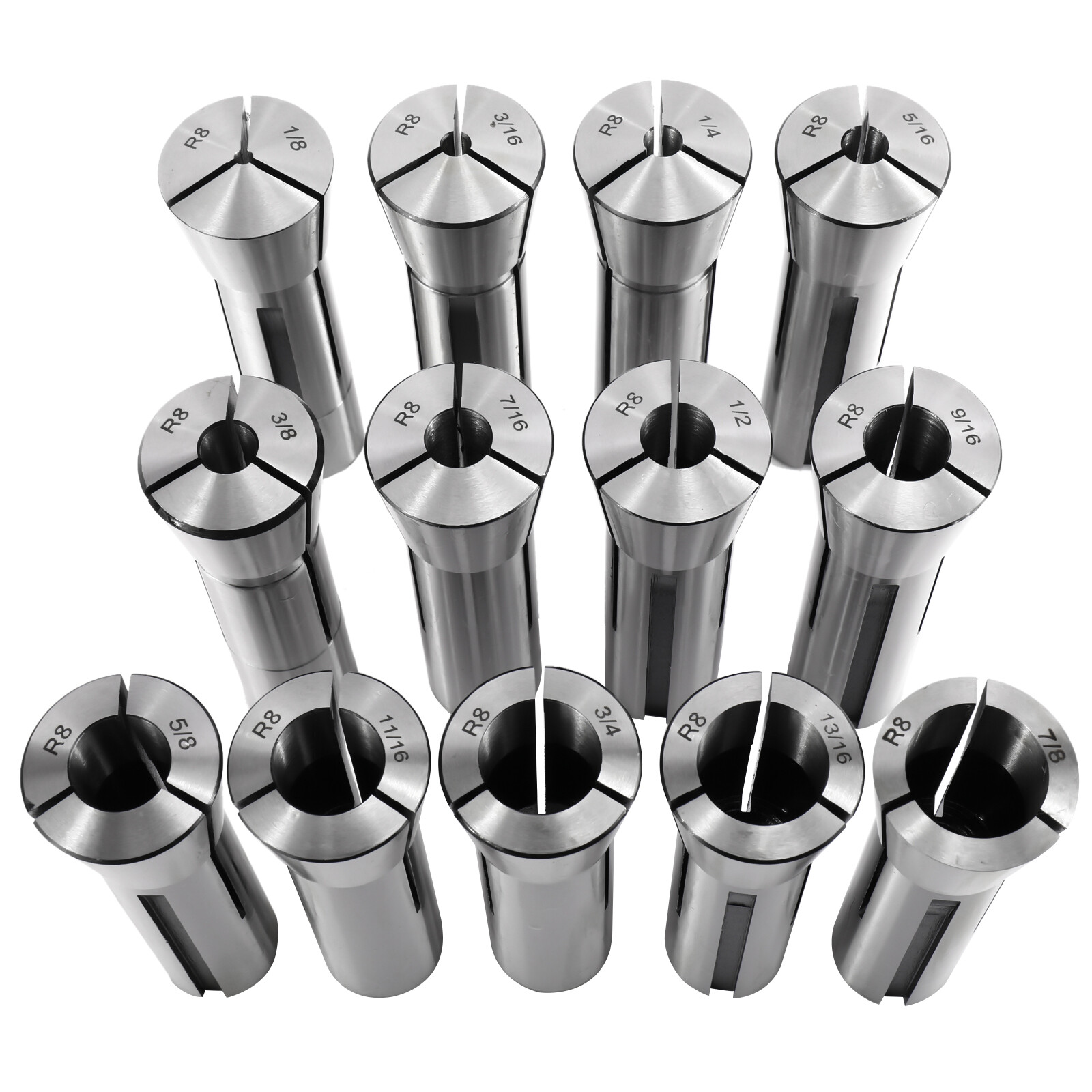 13Pcs Precision R8 Collet Set Mill Collets Set Taper Spindle for 1/8''-7/8''