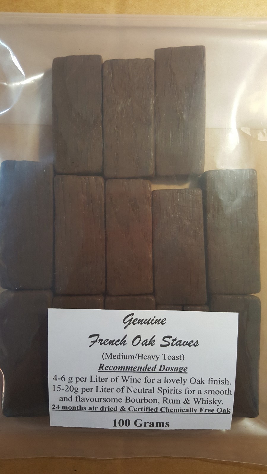 French Oak Staves Toasted 100g/500g/1kg Homebrew for Bourbon / Whisky /Rum/ Wine