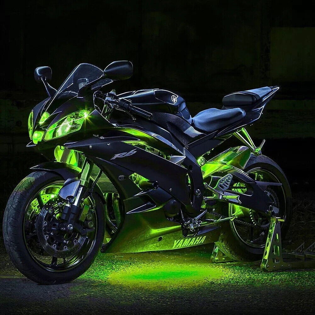 12PC RGB Bluetooth Motorcycle LED Light Under Glow Neon Strip Remote Control Kit