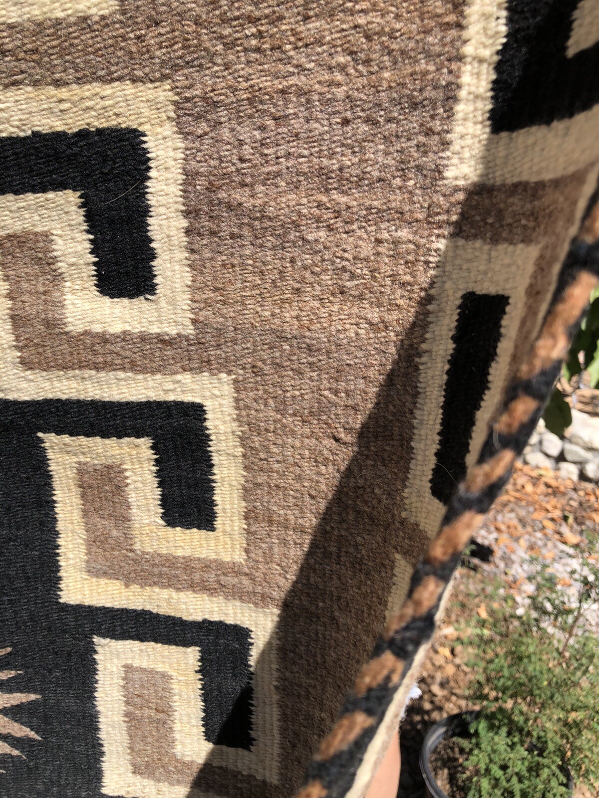 ANTIQUE NAVAJO WEAVING RUG NATURAL CHURRO WOOLS AUTHENTIC NATIVE c1930 62”x29”