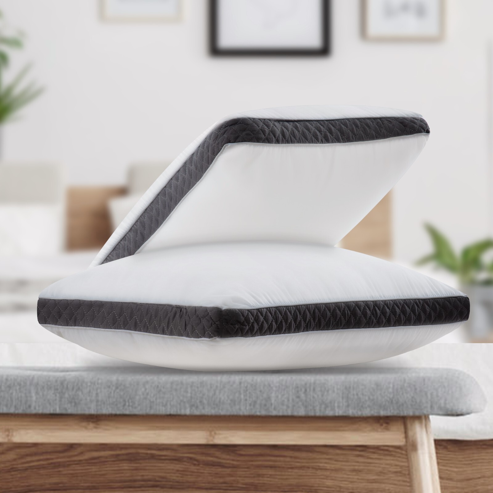 Pack of 2 Bed Pillows Quilted Hotel Quality Down Alternative Gusseted Pillow