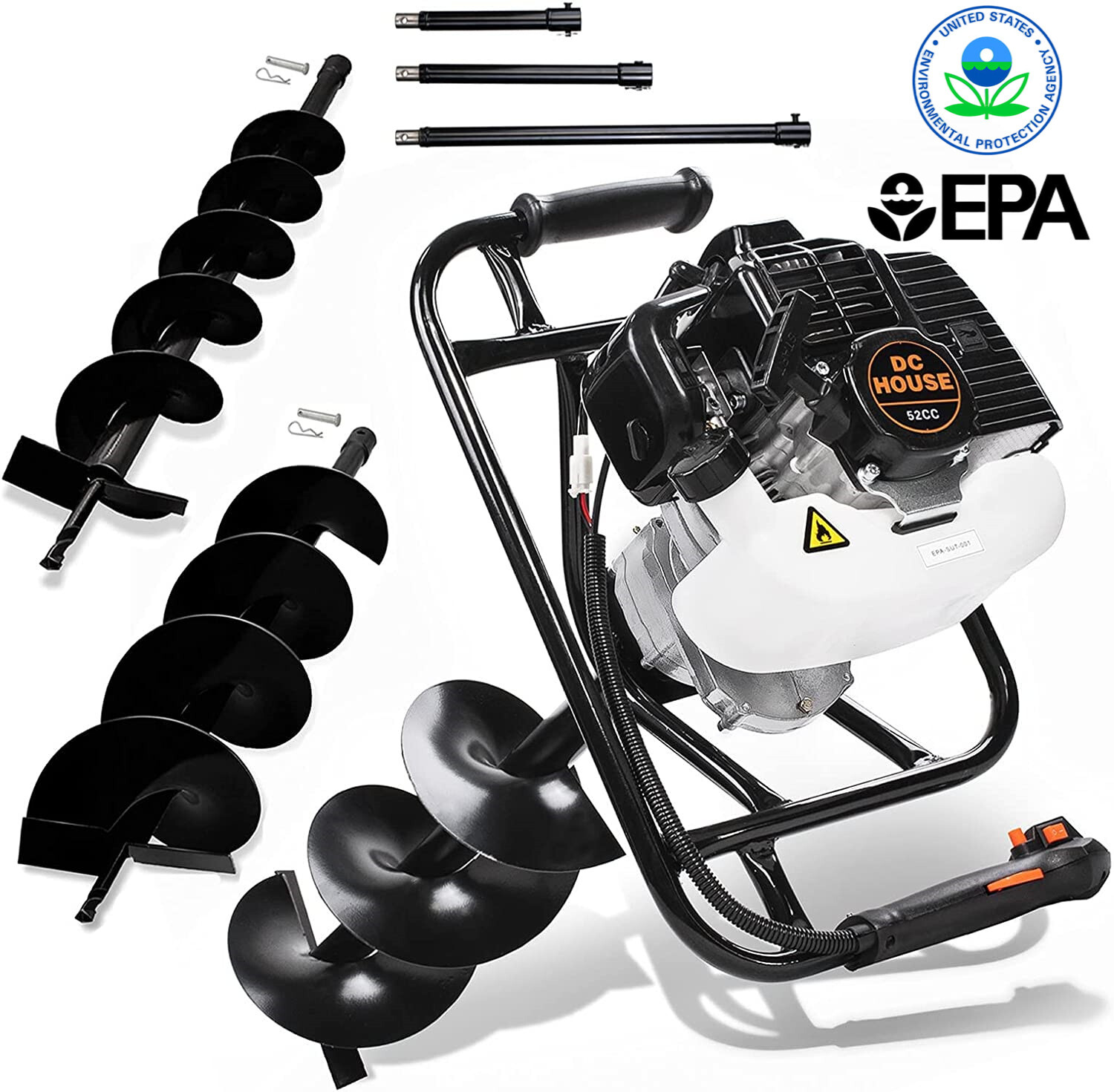 DC HOUSE 52CC 2.4HP Gas Powered Post Hole Digger, New