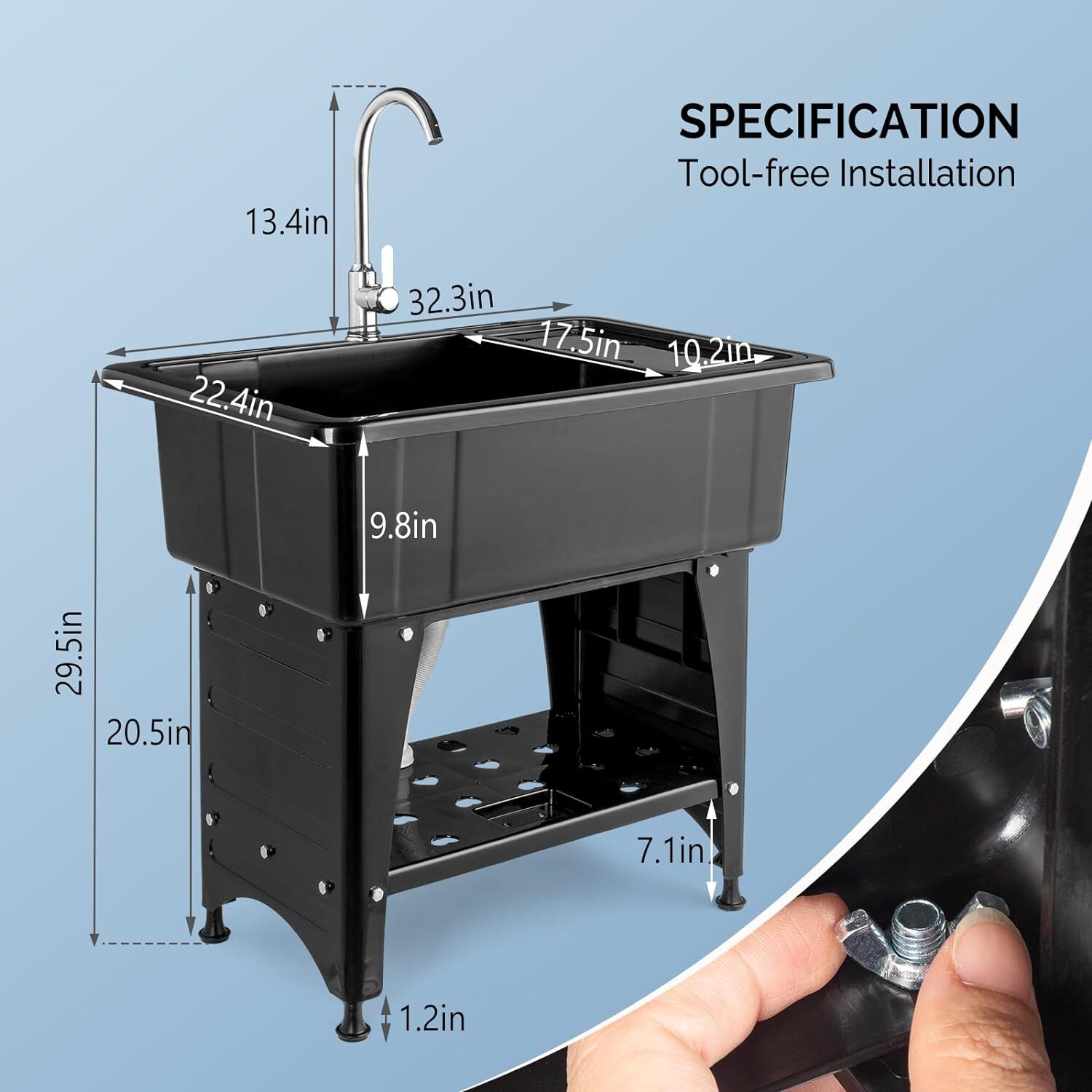 32.3 in x 22.4-Inch Indoor and Outdoor Utility Sink with Faucet High Quality New