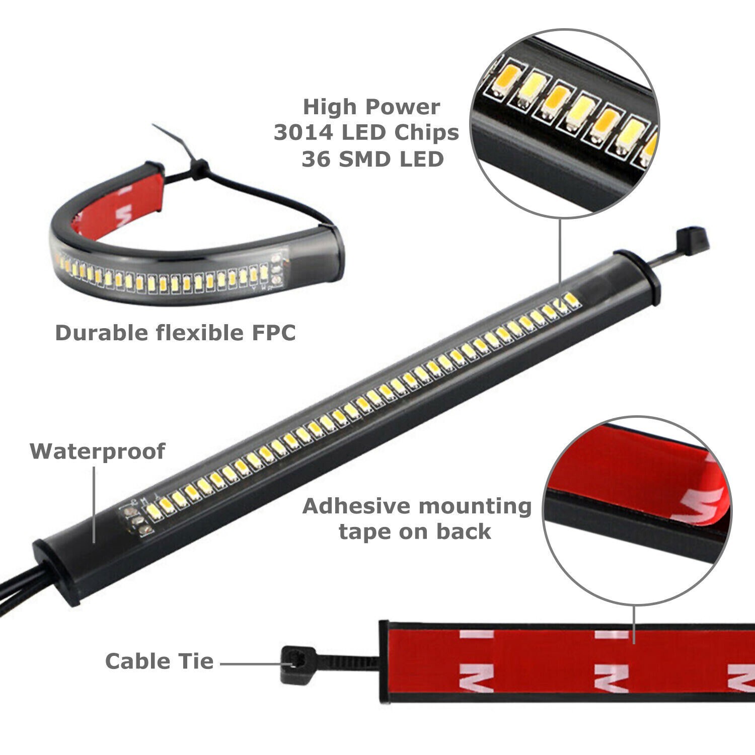 2 LED Motorcycle Turn Signals Light Blinker FORK Strip Flowing Amber Universal