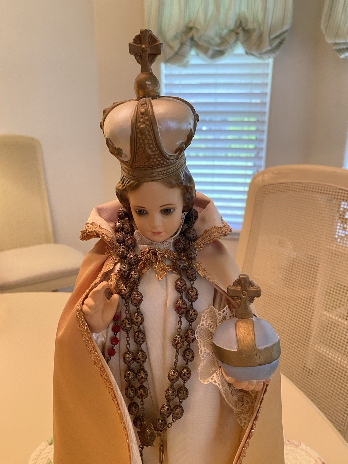 Vintage Infant Of Prague Plaster Statue With Rosary 18' Tall