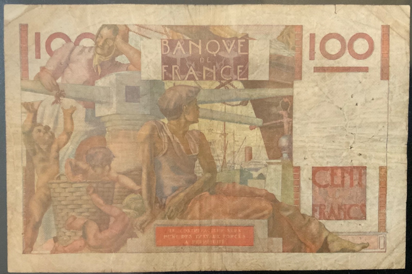 1952 FRANCE PAPER MONEY - 100 FRANCS BANKNOTE!
